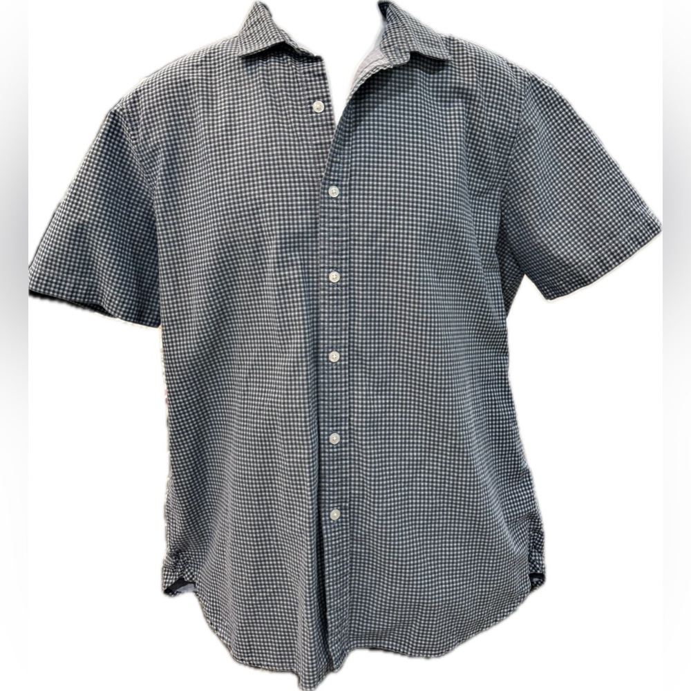 Trenery Cotton Blue Micro Check Button Down‎ Shirt SS Men’s Size XL EUC
